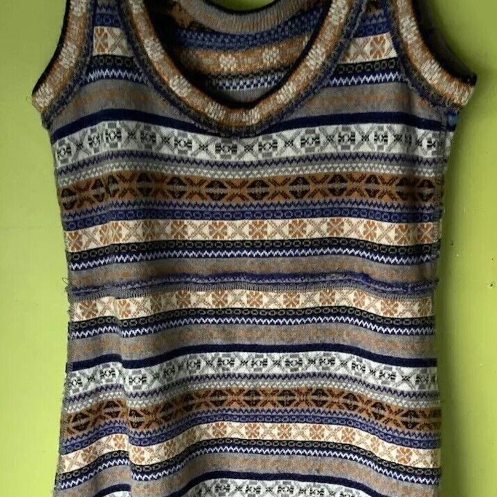 Free People Mini Sweater Dress Gray Fair Isle Nordic Tunic Wool Blend Sz Medium